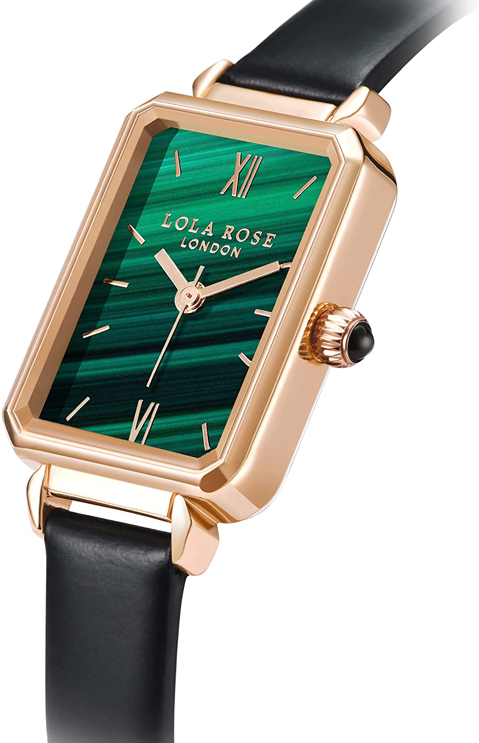 Lola Rose Women'S Malachite Textured Watch with Black Leather Strap