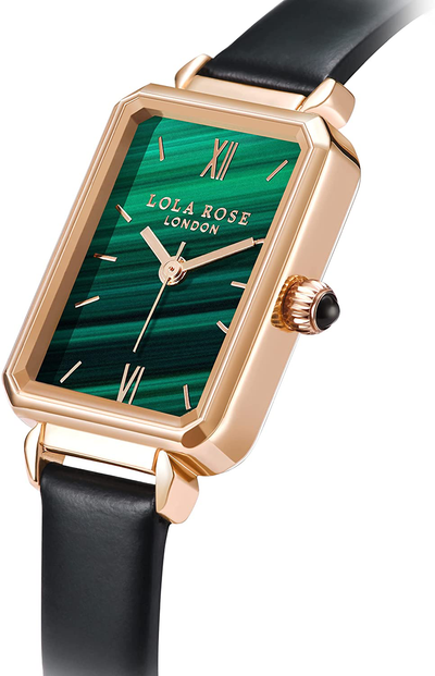 Lola Rose Women'S Malachite Textured Watch with Black Leather Strap