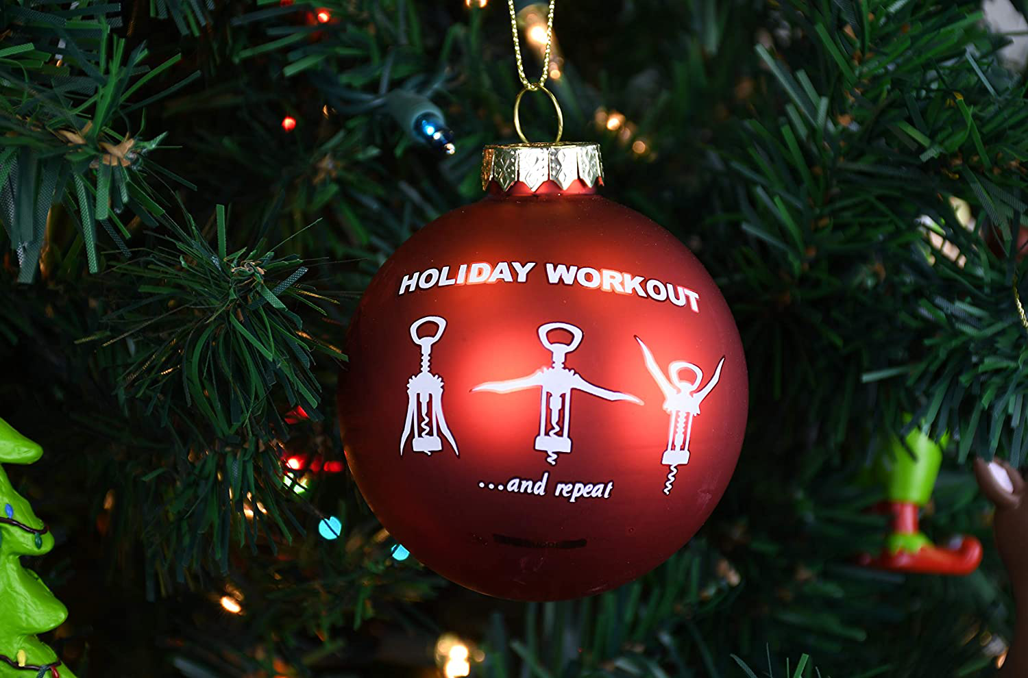 Tree Buddees Wine Opener Holiday Workout Funny Glass Christmas Ornament