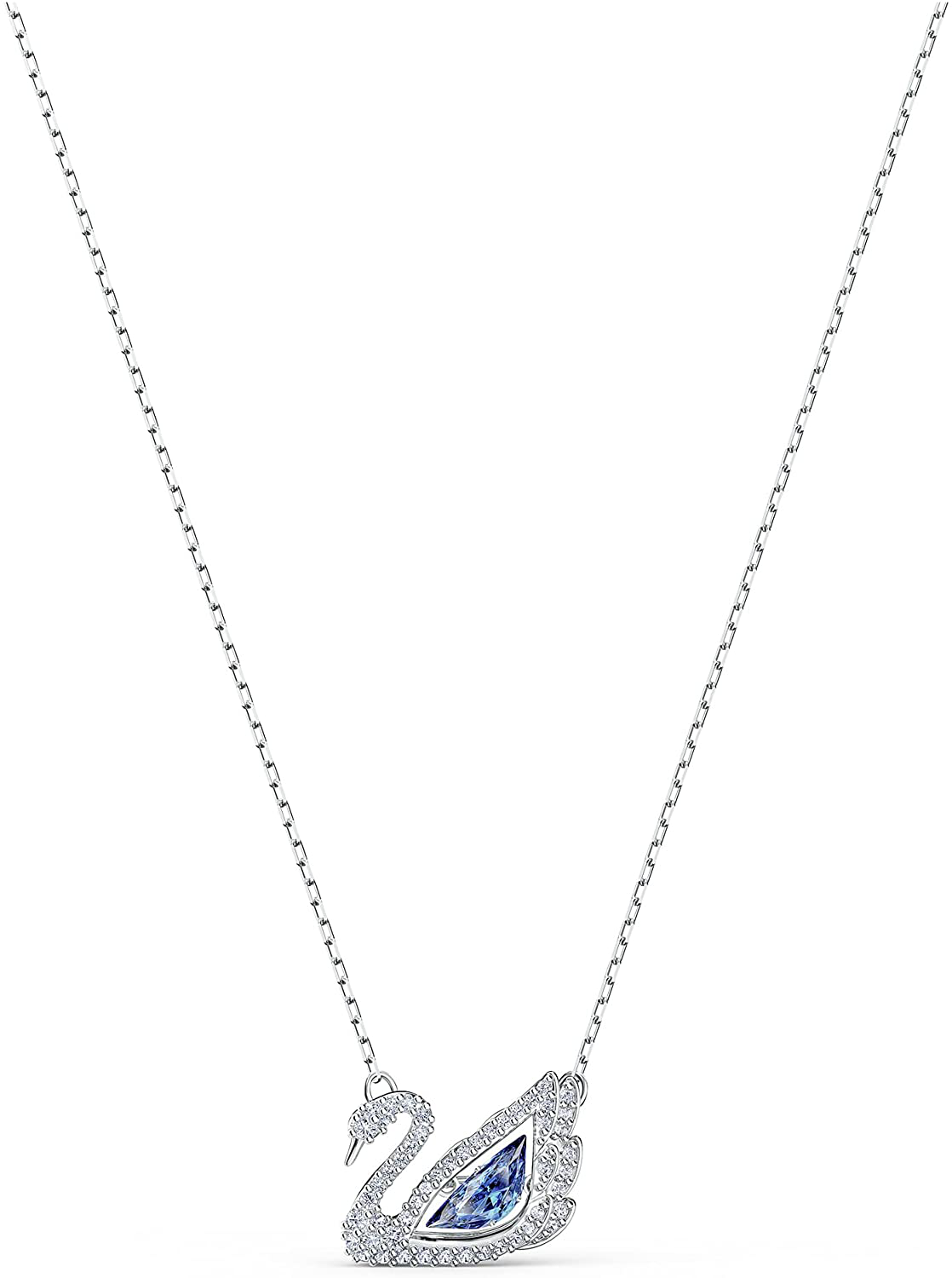 Women'S Dancing Swan Necklace Jewelry Collection, Rhodium Finish, Blue Crystals, Clear Crystals
