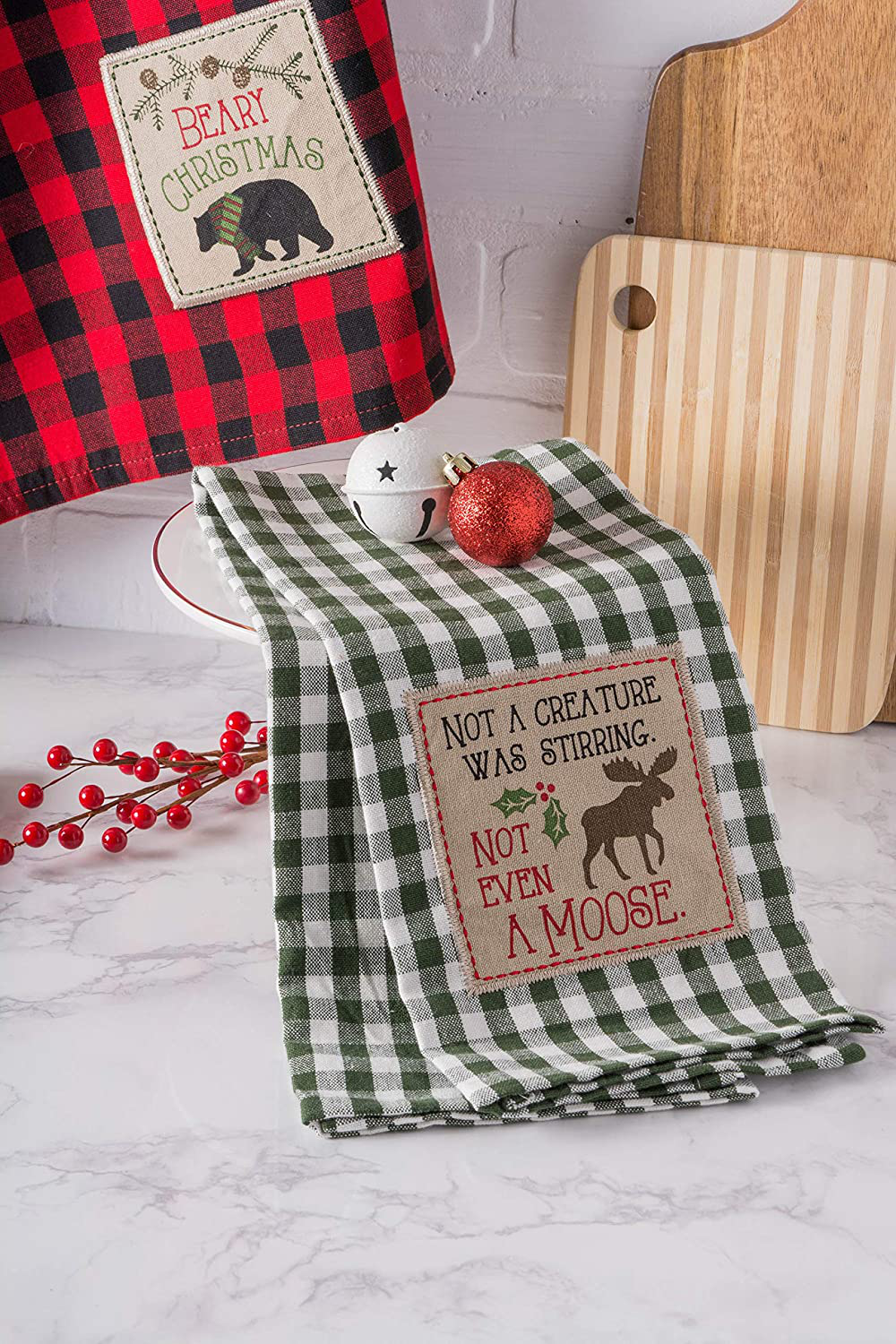 DII Cotton Christmas Holiday Dish Towels, 18X28" Set of 3, Decorative Oversized Embroidered Kitchen Towels, Perfect Home and Kitchen Gift-Cabin Christmas