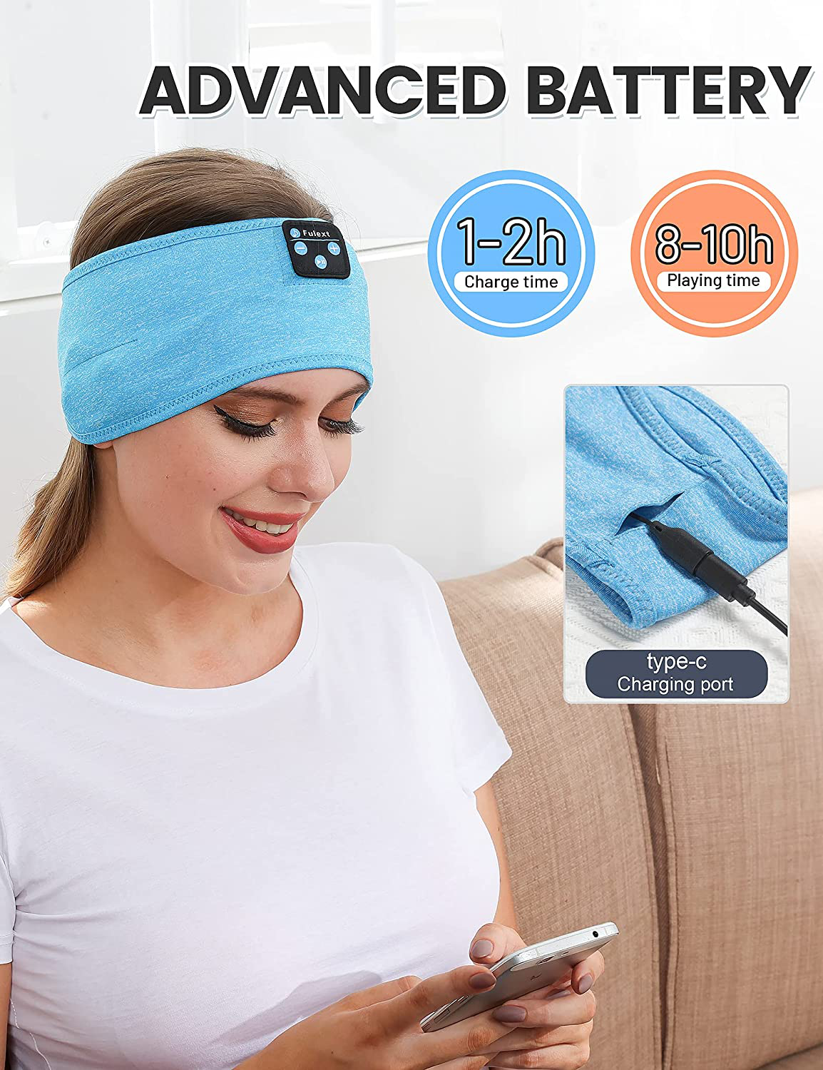 Sleep Headphones Bluetooth Headband, Perytong Upgrage Soft Sleeping Wireless Music Sport Headbands, Long Time Play Sleeping Headsets with Built in Speakers Perfect for Workout, Running, Yoga