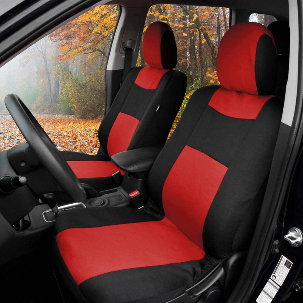 BDK Polypro Car Seat Covers Full Set in Red on Black – Front and Rear Split Bench Seat Protectors, Easy to Install, Universal Fit Interior Accessories for Auto Truck Van SUV