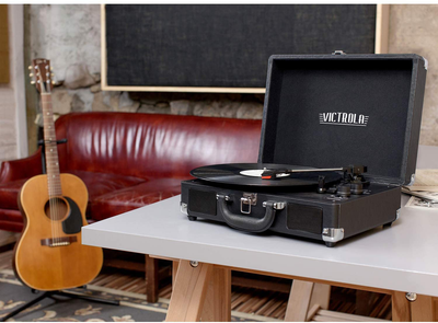Victrola Vintage 3-Speed Bluetooth Portable Suitcase Record Player with Built-In Speakers | Upgraded Turntable Audio Sound| Includes Extra Stylus | Black, Model Number: VSC-550BT-BK
