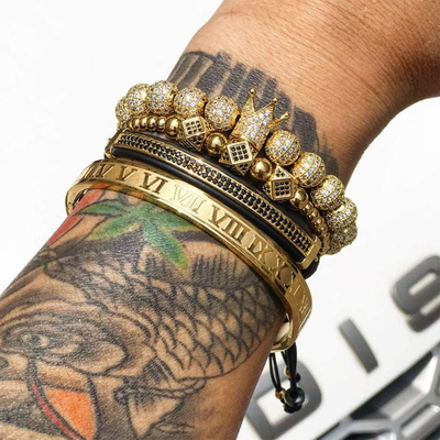 MAGIC FISH Imperial Crown King Mens Bracelet Pave CZ ，Gold Bracelets for Men Luxury Charm Fashion Cuff Bangle Crown Birthday Jewelry