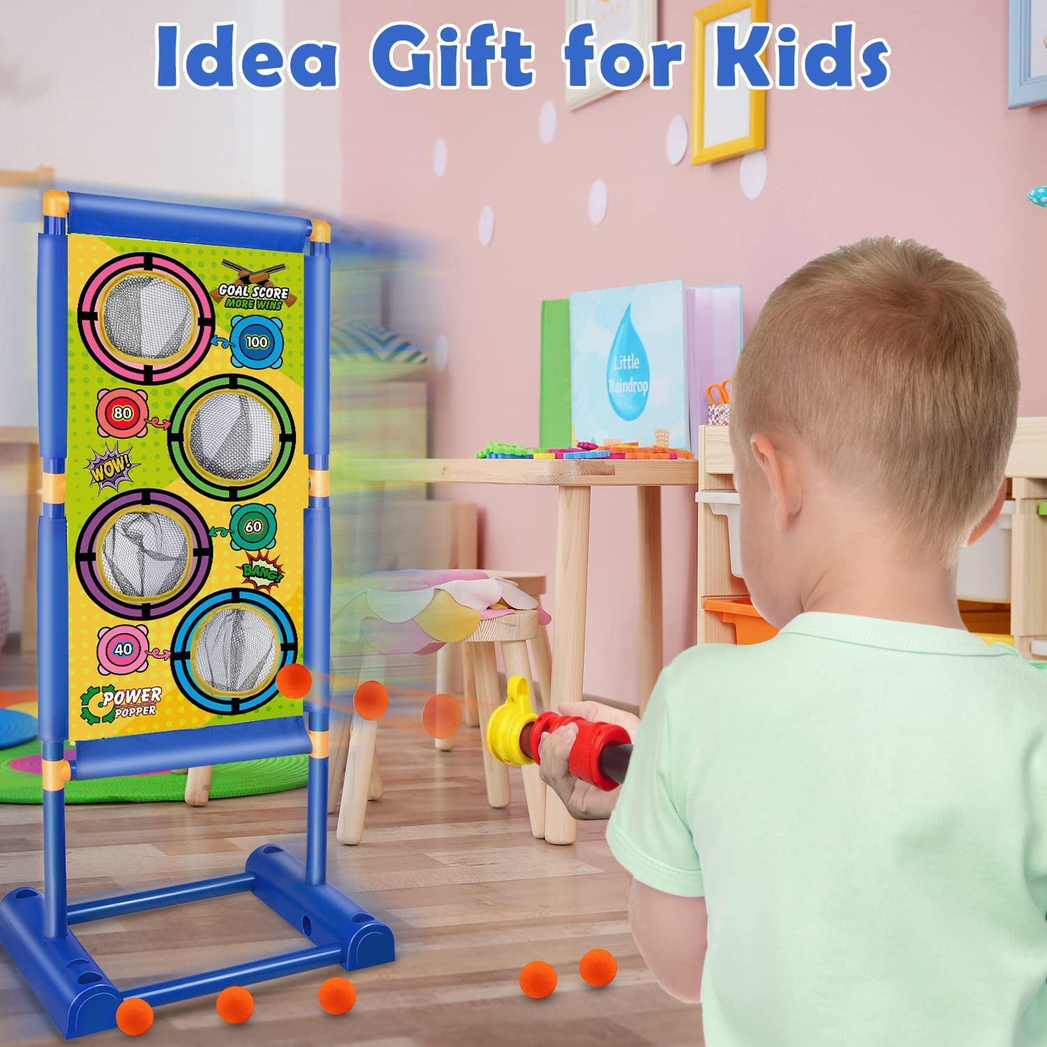 Moving Shooting Games Toy for Age 5 6 7 8 9 10 and up Years Old Boys, 24 Foam Balls & 2Pk Foam Ball Popper Air Toy Guns with Electronic Running Standing Shooting Target, Ideal Gifts Indoor Outdoor Toy