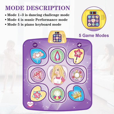 Beefunni Dance Mat Toys for 3-10 Year Old Girls, 5 Game Modes Including 3 Challenge Levels, Adjustable Volume Dance Pad with LED Lights, Christmas Birthday Gifts for 3 4 5 6 7 8 9+ Year Old Girls