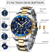 Mens Watches Chronograph Stainless Steel Waterproof Date Analog Quartz Watch Business Wrist Watches for Men