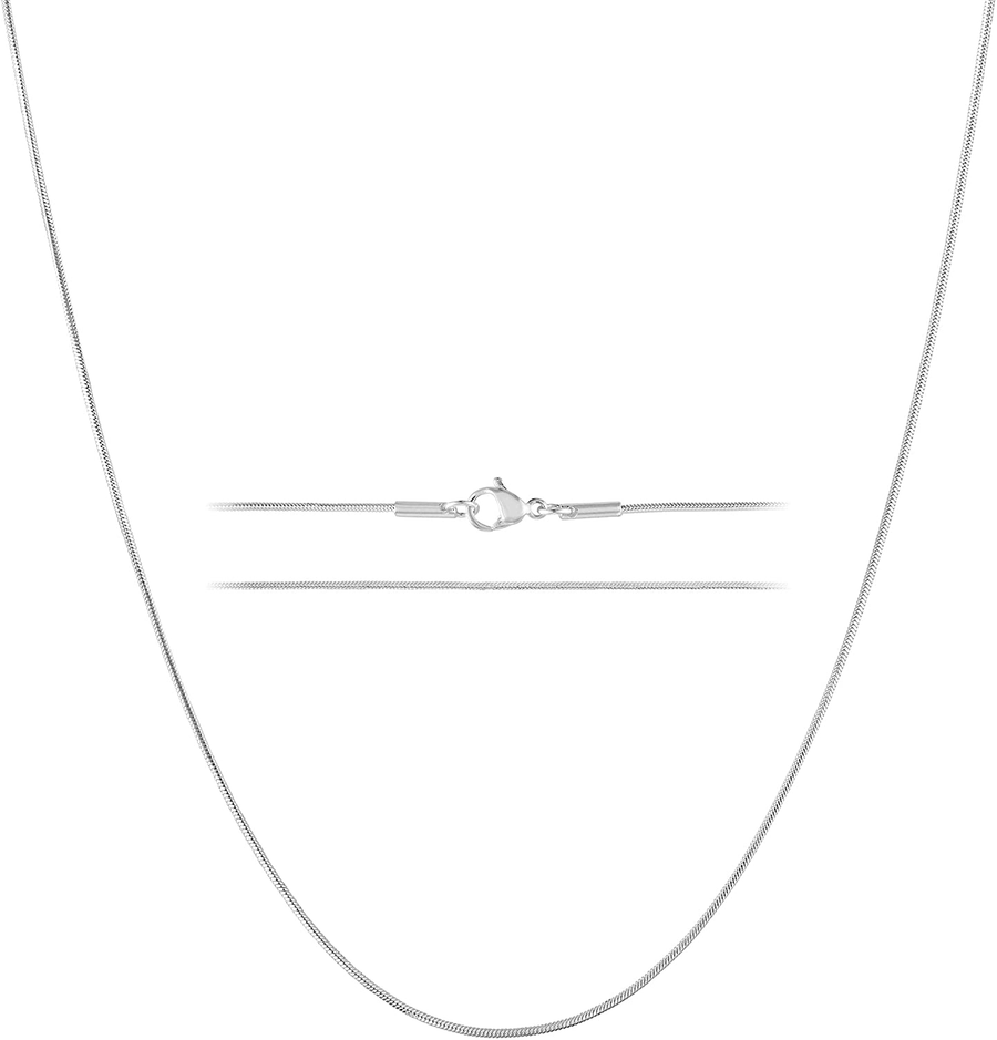 KISPER Sterling Silver over Stainless Steel 0.9Mm Thin Snake Chain Necklace