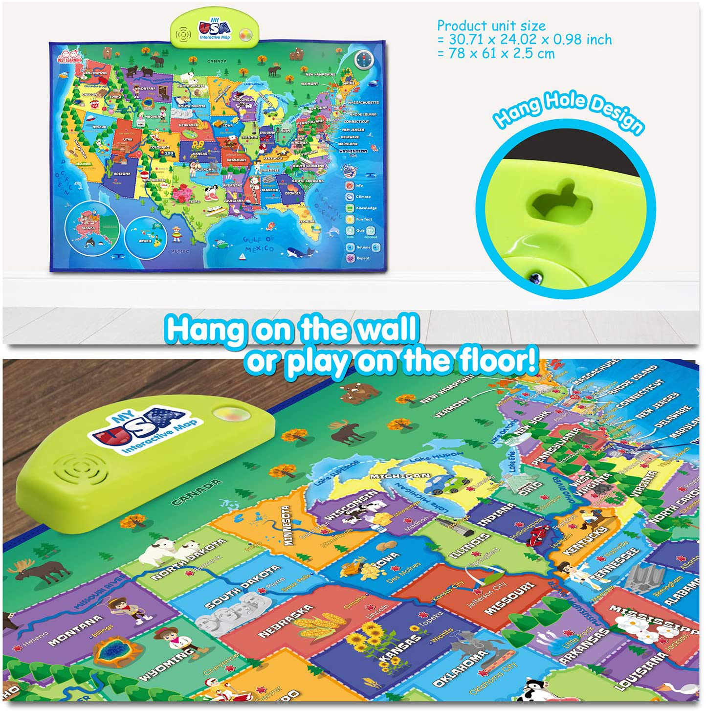 BEST LEARNING I-Poster My USA Interactive Map - Educational Talking Toy for Kids of Ages 5 to 12 Years