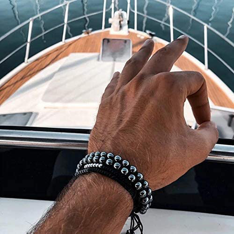 GT Collection Men'S Double Beaded Bracelet - Used for Its Grounding Effects – 100% Natural Wrapped - Adjustable Gemstones Beaded Bracelet for Men’S