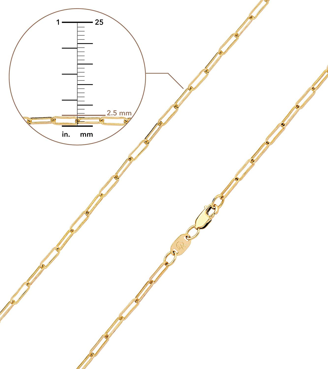 Jewelry Atelier Gold Chain Necklace Collection - 14K Solid Yellow Gold Filled Paper Clip Link Chain Necklaces for Women and Men with Different Sizes (2.0Mm, 2.5Mm)