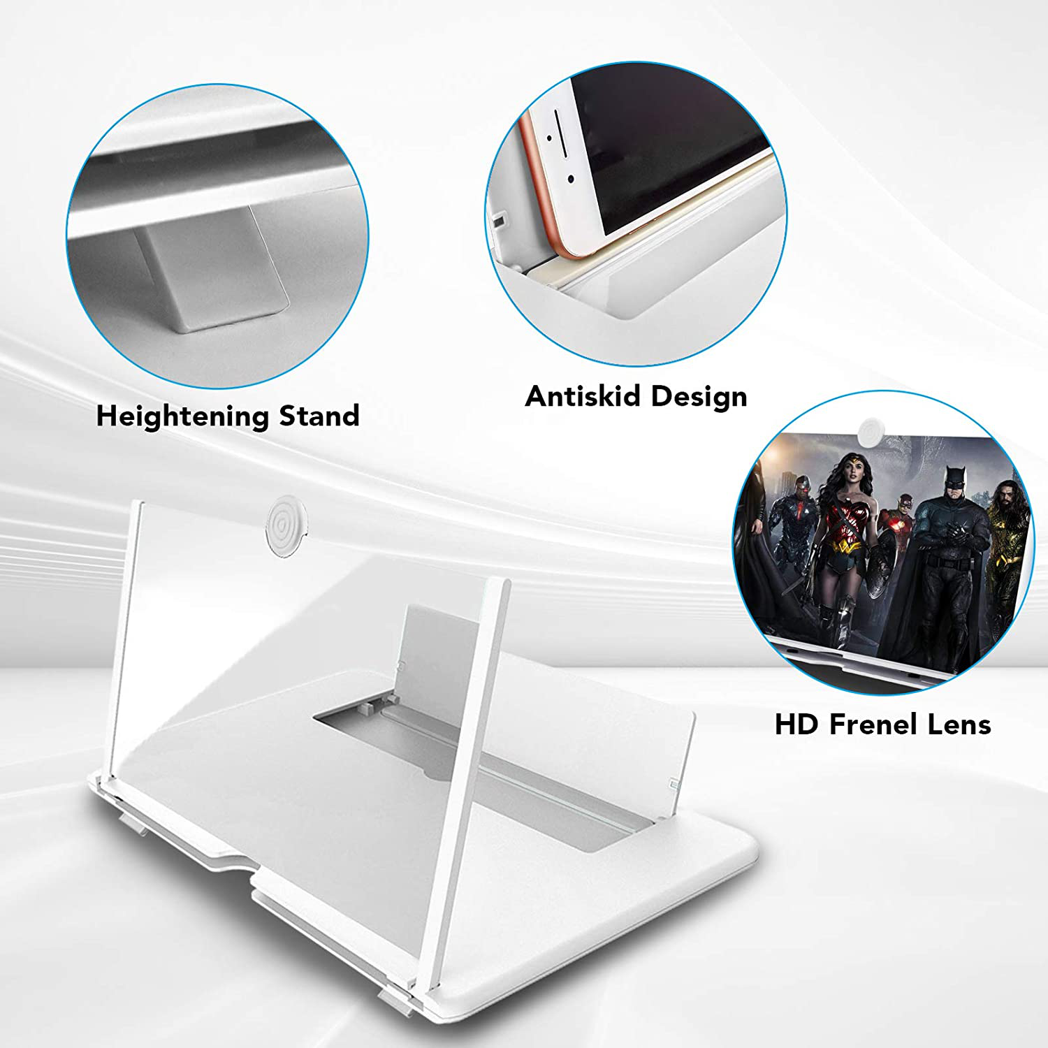 16 Inch Screen Magnifier for Cell Phone 3D Magnifier Screen Enlarger for Movies,Videos,Reading,Gaming-Screen Amplifie with Foldable Phone Stand Holder. Compatible with All Smartphones-White