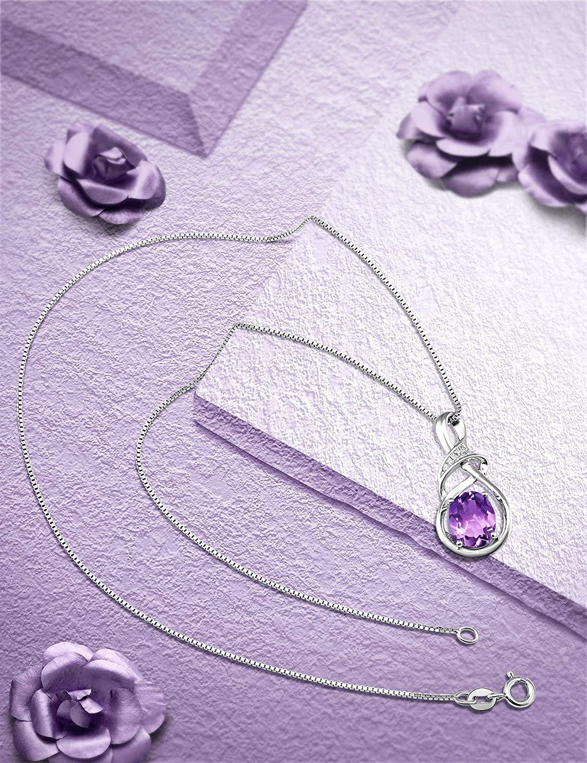 HXZZ Fine Jewelry Gifts for Women Natural Gemstone Swiss Blue Topaz Amethyst Citrine Sterling Silver Pendant Necklace