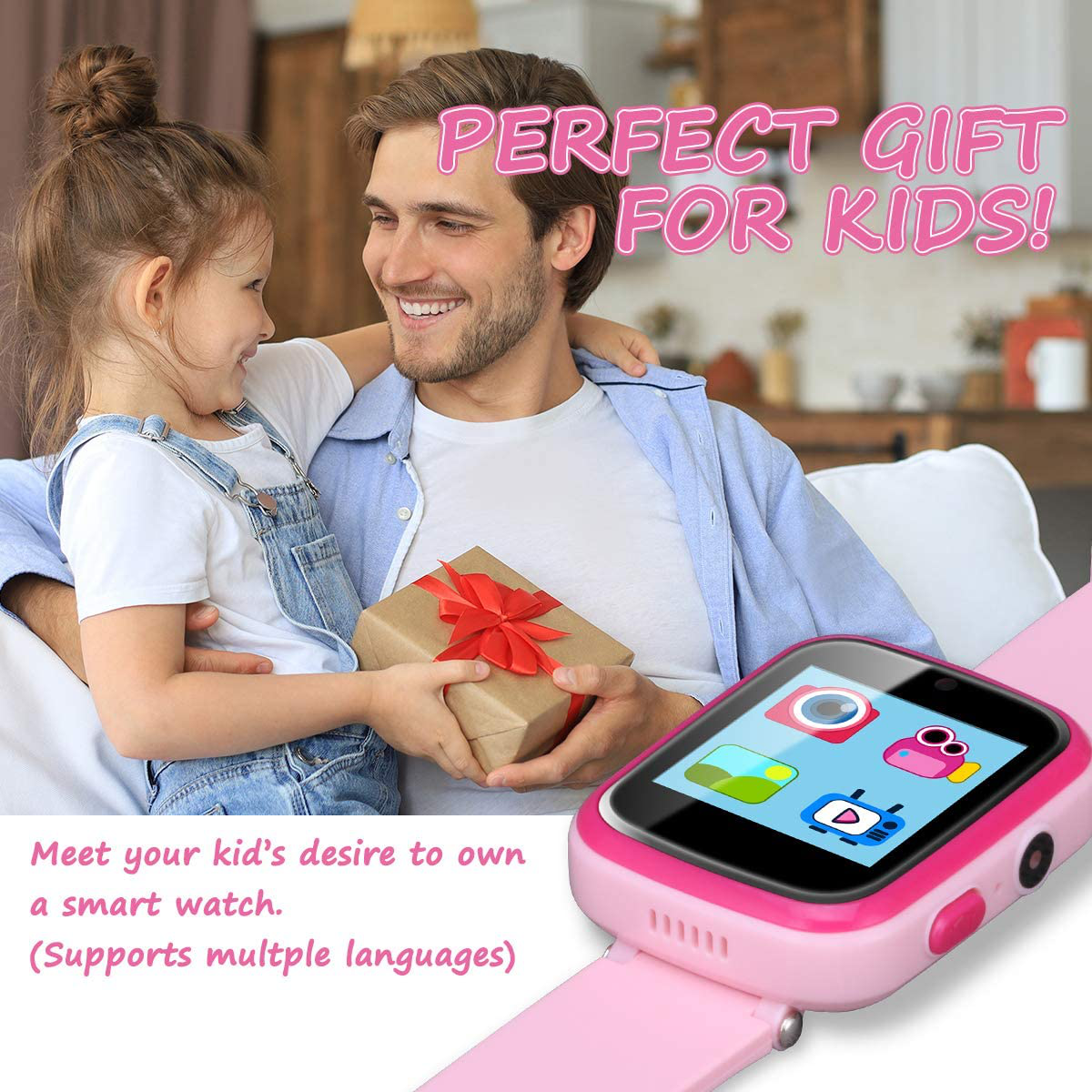 Vakzovy Kids Smart Watch Girls, Gifts for 3-10 Year Old Girls Dual Camera Touchscreen Smart Watch for Kids with Music Player, Educational Toys Toddles Birthday Gift for Girls Ages 6 7 8
