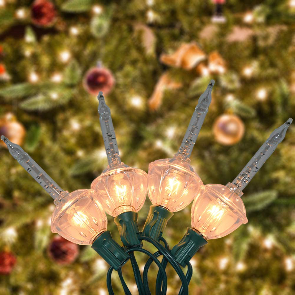Romasaty Christmas Bubble Lights, 7 Clear Bulbs with Silver Glitter for Christmas Tree Holiday Lighting, Green Wire