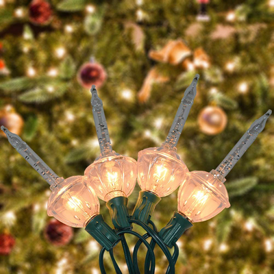 Romasaty Christmas Bubble Lights, 7 Clear Bulbs with Silver Glitter for Christmas Tree Holiday Lighting, Green Wire