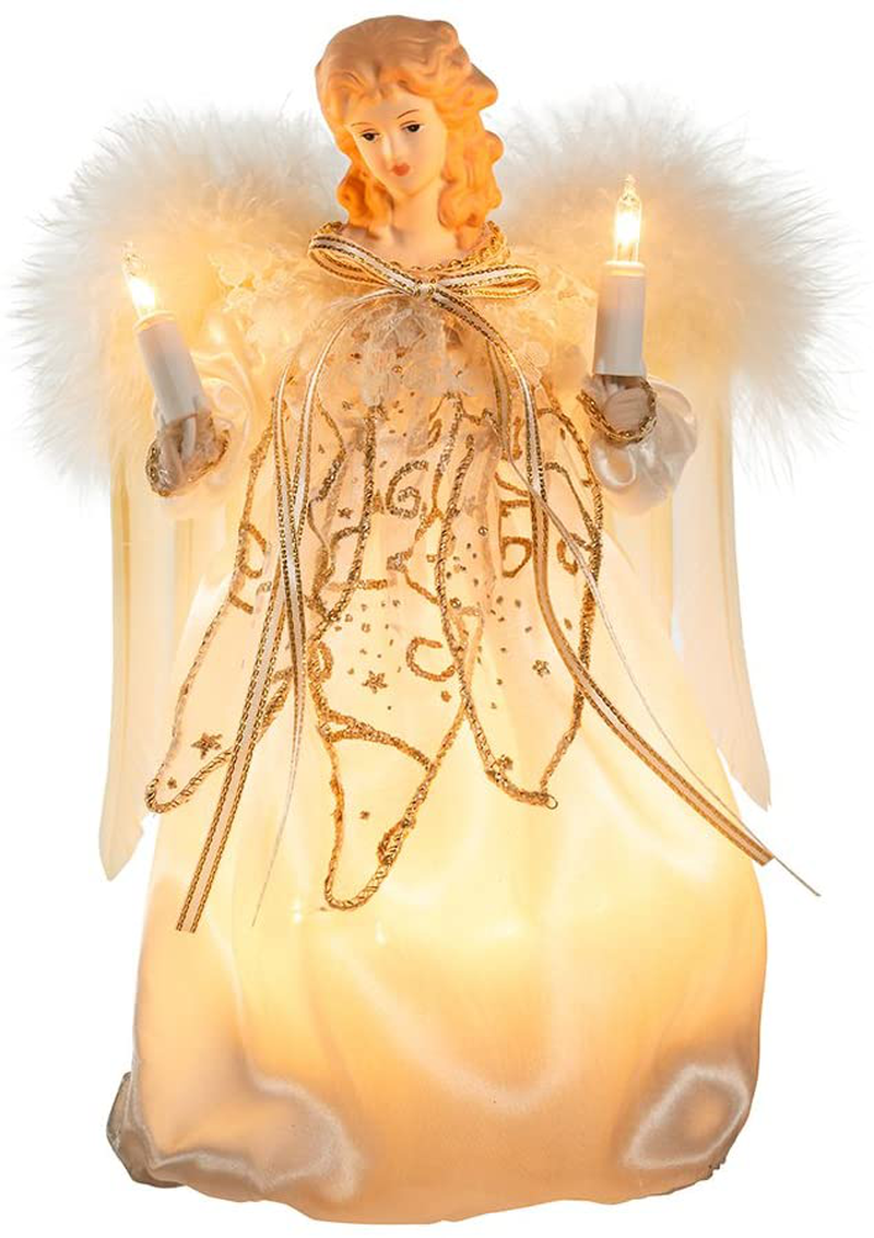 Kurt Adler 10-Light 9-Inch Ivory and Gold Angel Treetop