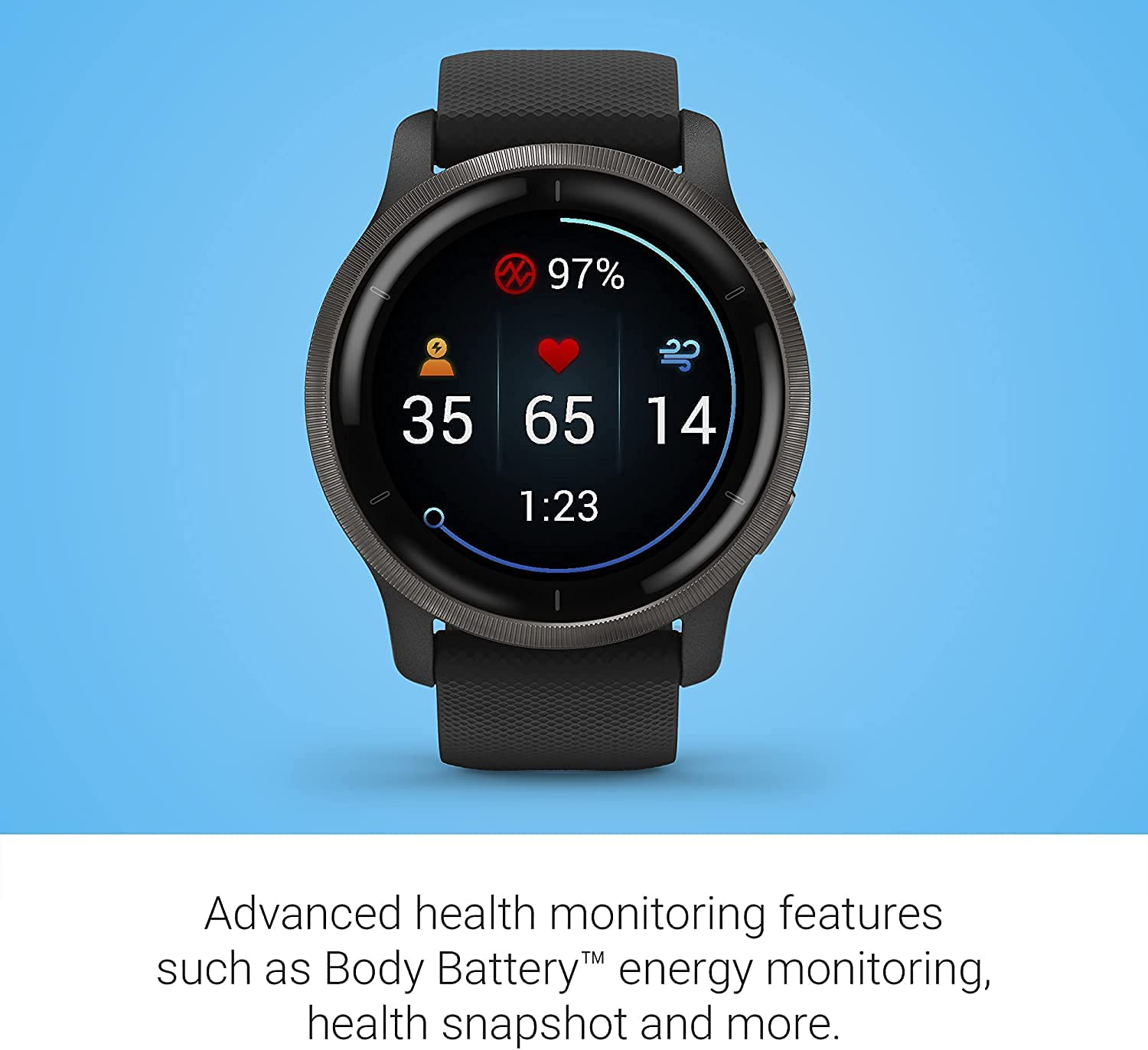 Garmin Venu 2, GPS Smartwatch with Advanced Health Monitoring and Fitness Features, Slate Bezel with Black Case and Silicone Band