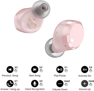 TOZO T12 Wireless Earbuds Bluetooth Headphones Premium Fidelity Sound Quality Wireless Charging Case Digital LED Intelligence Display IPX8 Waterproof Earphones Built-In Mic Headset for Sport Rose-Gold