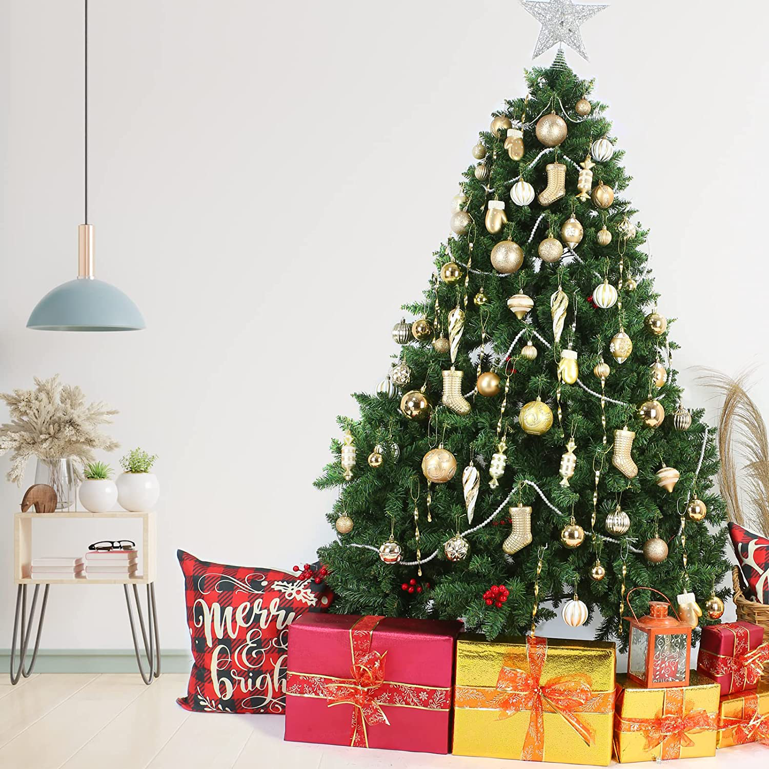 AMS 81Ct Christmas Ball Ornaments Holiday Tree Decorations in a Reusable Hand-Help Gift Box for Wedding,Thanksgiving,Party(Gold)