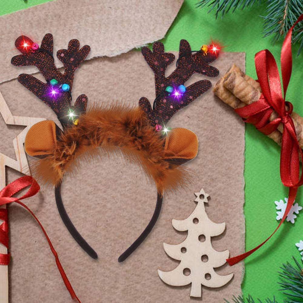 4Pcs Light-Up Christmas Reindeer Headband, Christmas Headbands for Christmas Supplies and Holiday Parties Favors (ONE SIZE FITS ALL)