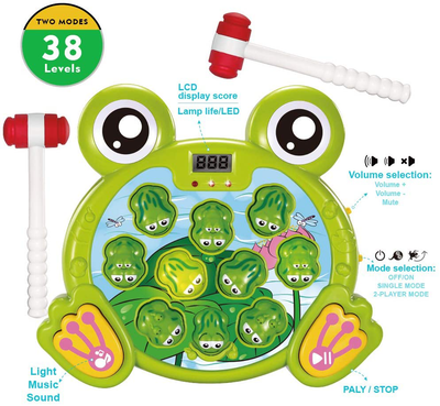 YEEBAY Interactive Whack a Frog Game, Learning, Active, Early Developmental Toy, Fun Gift for Age 3, 4, 5, 6, 7, 8 Years Old Kids, Boys, Girls,2 Hammers Included