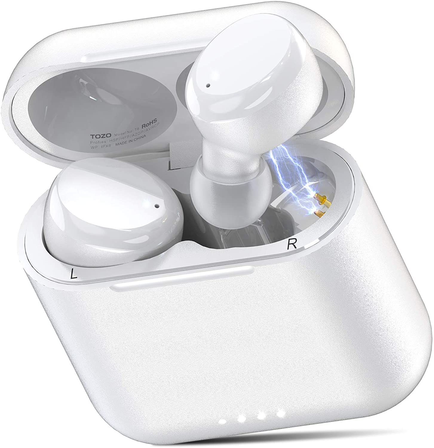 TOZO T6 True Wireless Earbuds Bluetooth Headphones Touch Control with Wireless Charging Case IPX8 Waterproof Stereo Earphones In-Ear Built-In Mic Headset Premium Deep Bass for Sport White