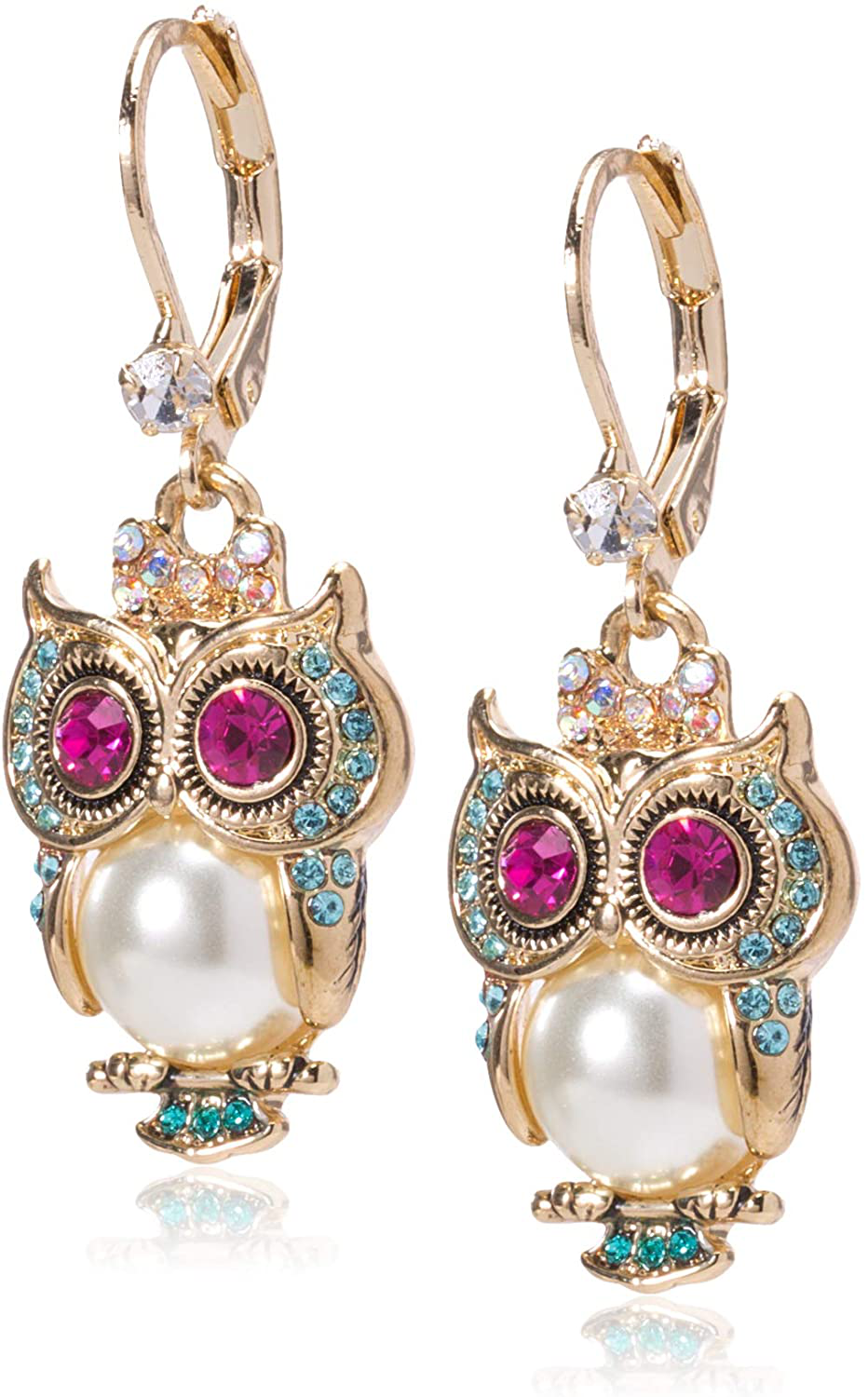 Betsey Johnson Pearl Critters Owl Drop Earrings