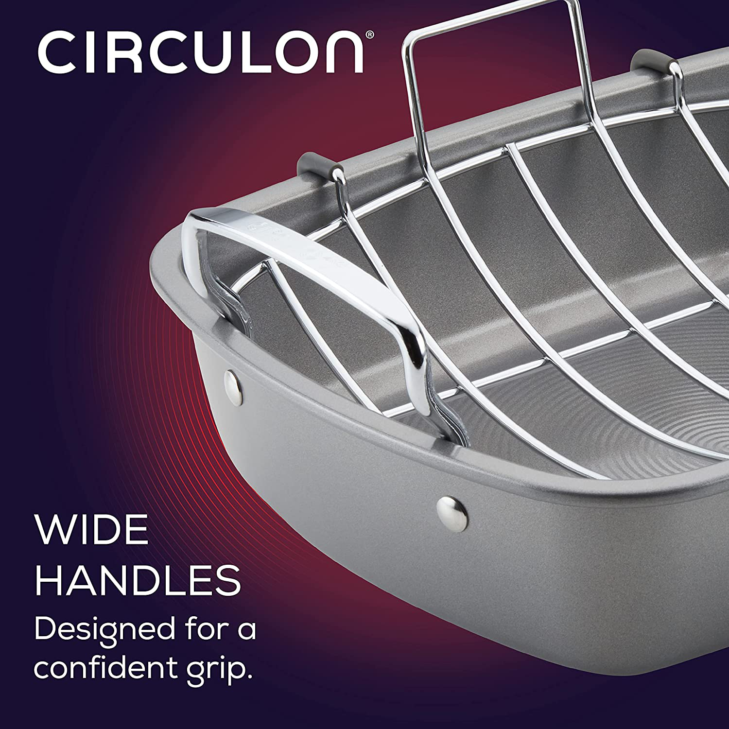 Circulon Nonstick Roasting Pan / Roaster with Rack - 17 Inch X 13 Inch, Gray