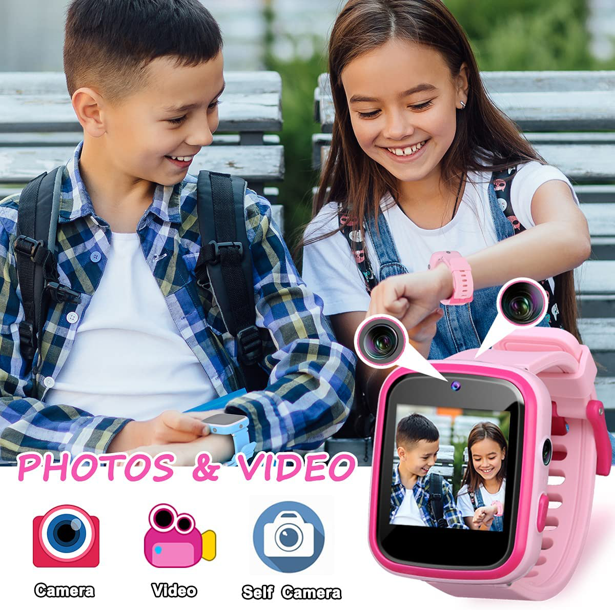 Vakzovy Kids Smart Watch Girls, Gifts for 3-10 Year Old Girls Dual Camera Touchscreen Smart Watch for Kids with Music Player, Educational Toys Toddles Birthday Gift for Girls Ages 6 7 8