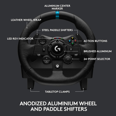 Logitech G923 Racing Wheel and Pedals for Xbox X|S, Xbox One and PC Featuring TRUEFORCE up to 1000 Hz Force Feedback, Responsive Pedal, Dual Clutch Launch Control, and Genuine Leather Wheel Cover