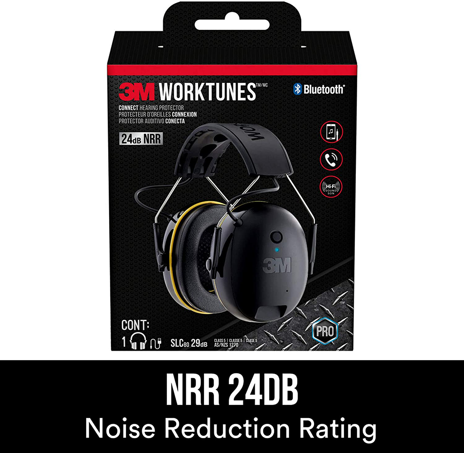 3M Worktunes Connect Hearing Protector with Bluetooth Technology, 24 Db NRR, Ear Protection for Mowing, Snowblowing, Construction, Work Shops