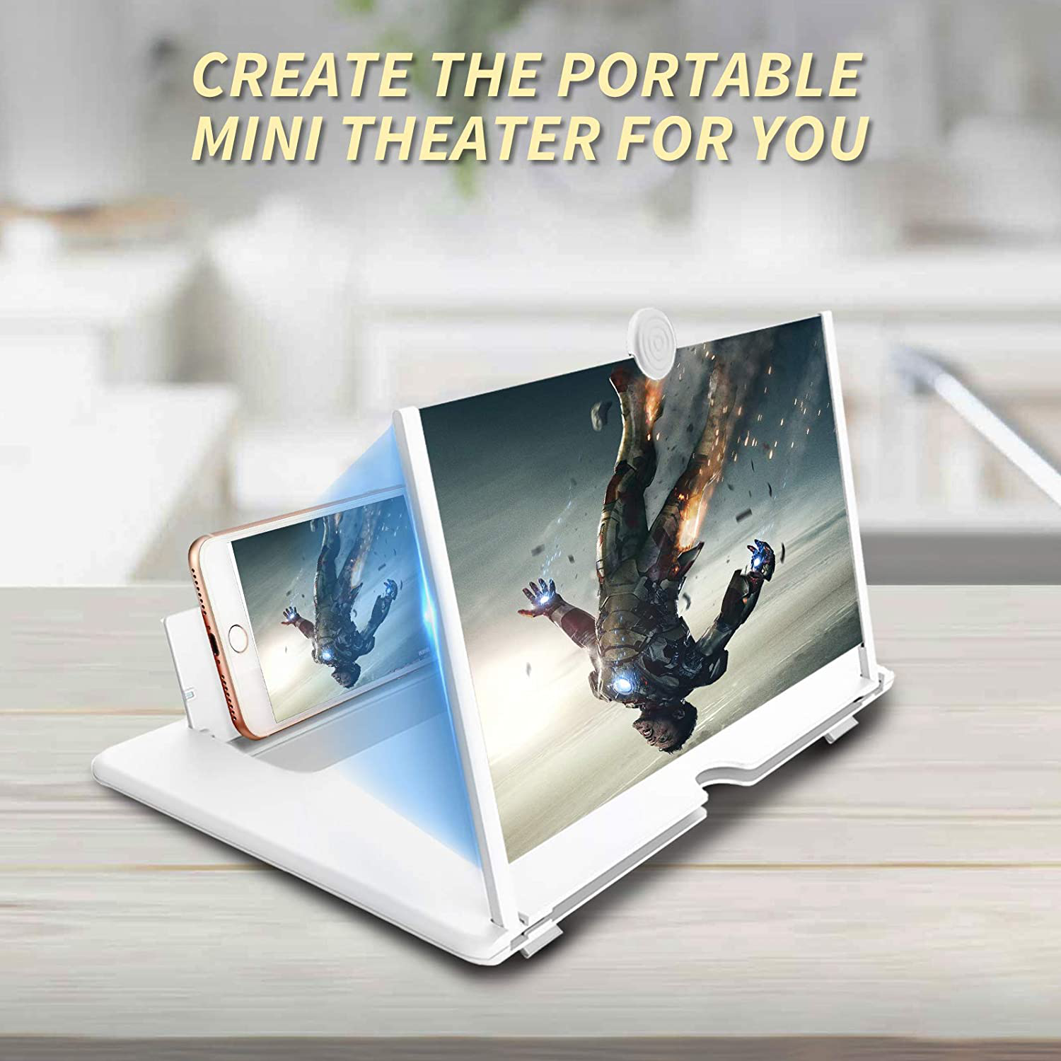 14 Inch Screen Magnifier for Cell Phone 3D Magnifier Screen Enlarger for Movies,Videos,Reading,Gaming-Screen Amplifie with Foldable Phone Stand Holder. Compatible with All Smartphones-White