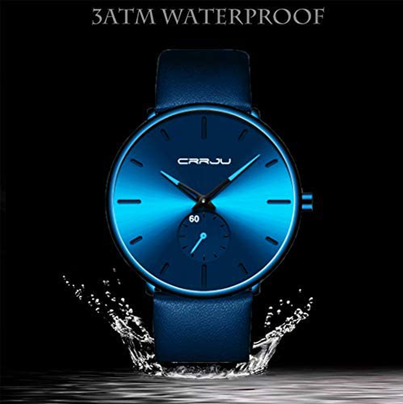 Mens Watches Ultra-Thin Minimalist Waterproof-Fashion Wrist Watch for Men Unisex Dress with Leather Band