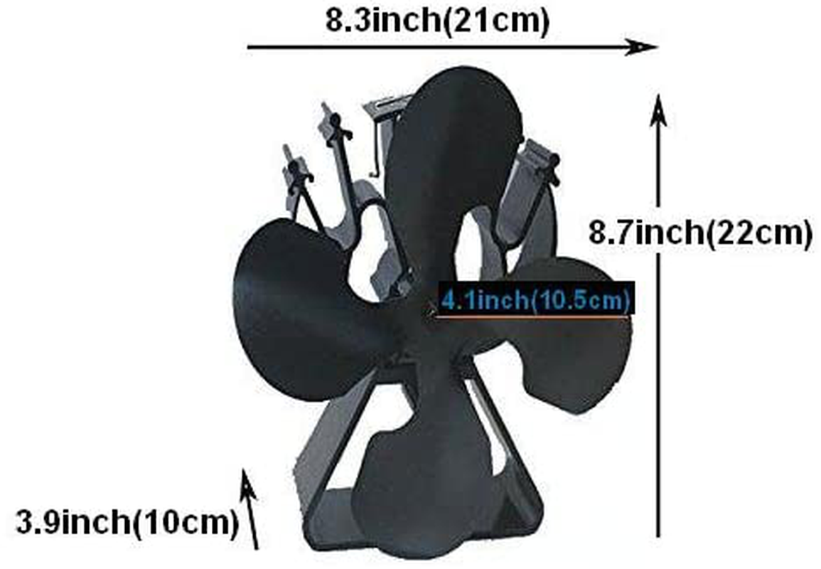 4-Blade Heat Powered Stove Fan for Wood / Log Burner/Fireplace Increases 80% More Warm Air than 2 Blade Fan