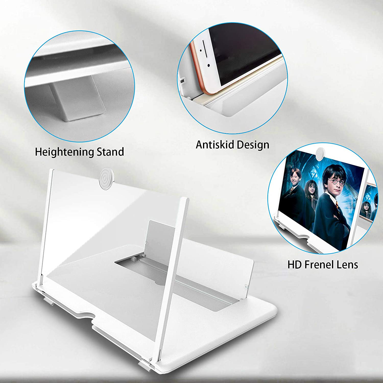 14 Inch Screen Magnifier for Cell Phone 3D Magnifier Screen Enlarger for Movies,Videos,Reading,Gaming-Screen Amplifie with Foldable Phone Stand Holder. Compatible with All Smartphones-White