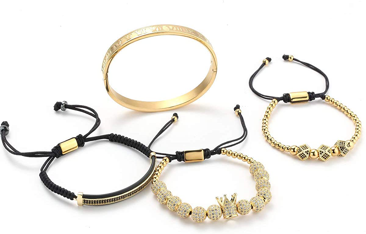 MAGIC FISH Imperial Crown King Mens Bracelet Pave CZ ，Gold Bracelets for Men Luxury Charm Fashion Cuff Bangle Crown Birthday Jewelry