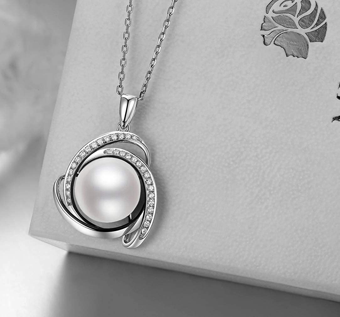 HXZZ Fine Jewelry Gifts for Women 925 Sterling Silver Freshwater Cultured White Pearl Pendant Necklace