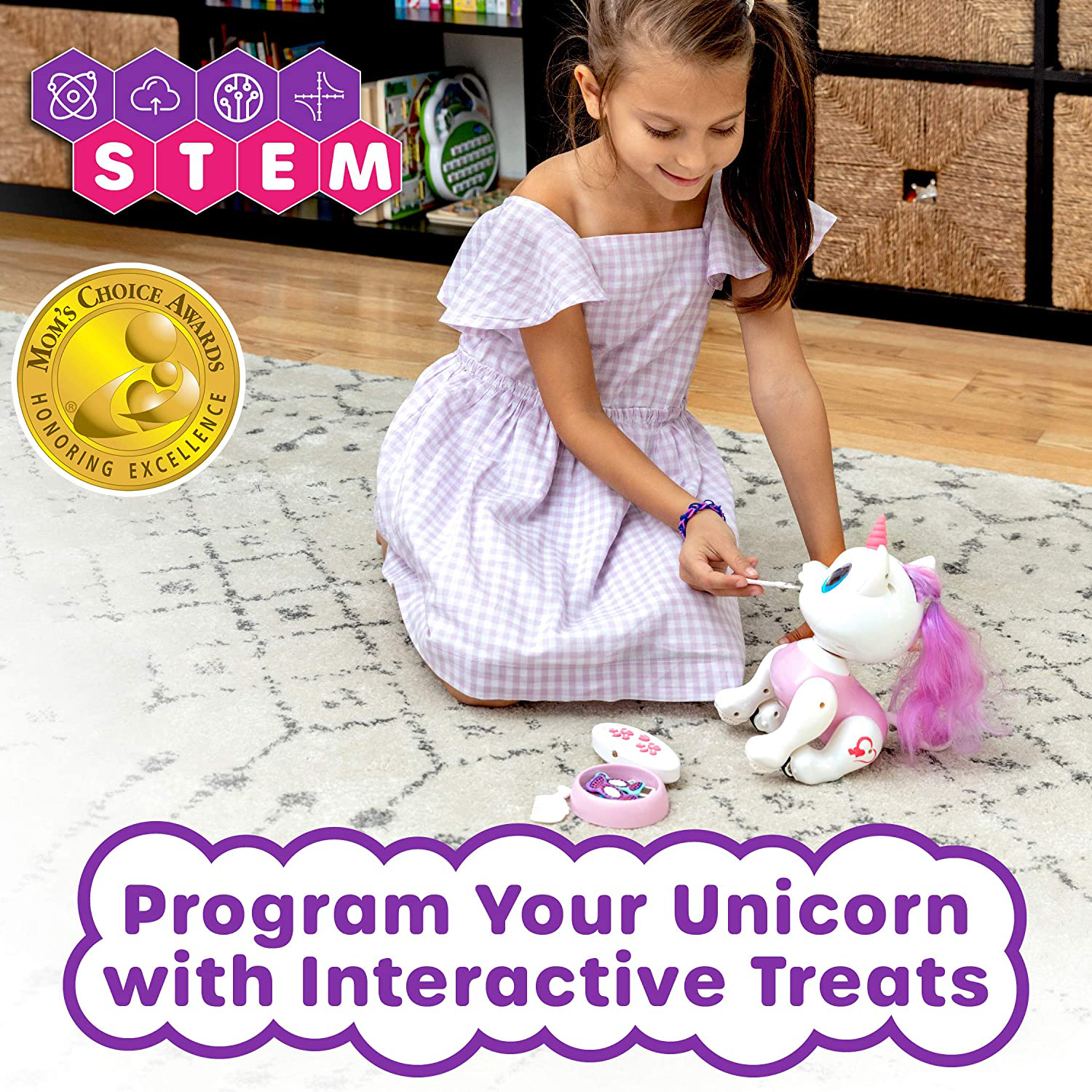 Power Your Fun Robo Pets Unicorn Toy for Girls and Boys - Remote Control Robot Toy with Interactive Hand Motion Gestures, STEM Toy Program Treats, Walking and Dancing Robot Unicorn Kids Toy (Pink)
