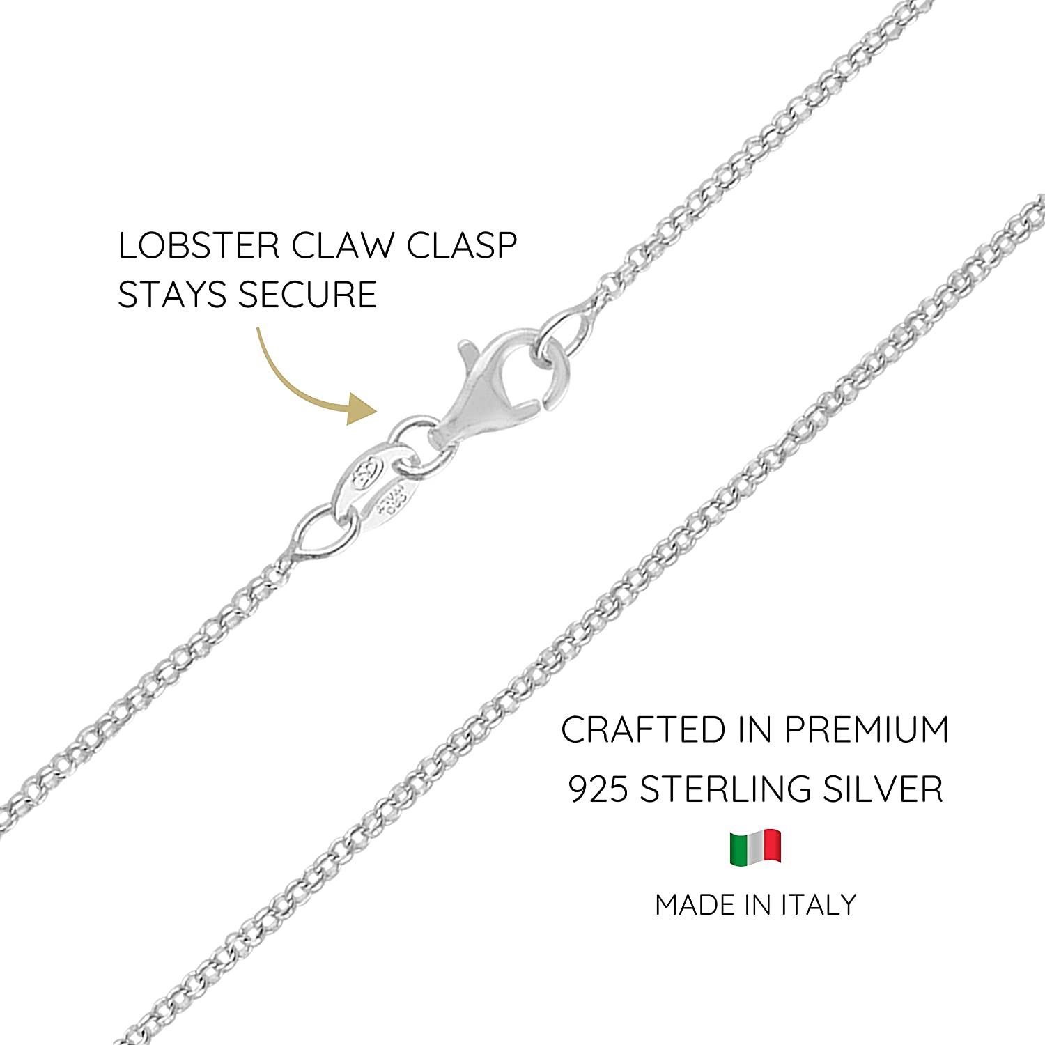 KISPER 925 Sterling Silver 1.6Mm Diamond Cut Cable Link Chain Necklace Made in Italy