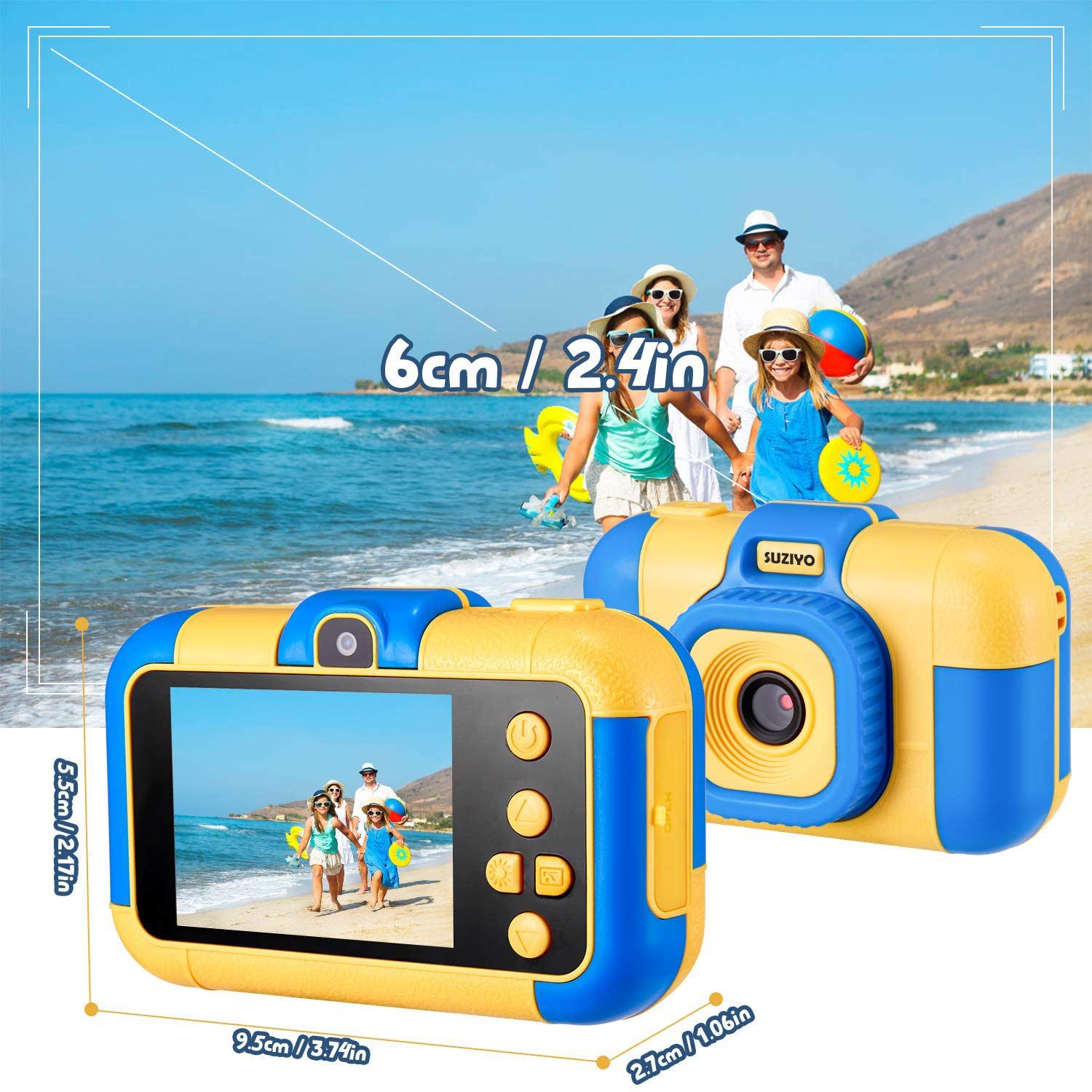 SUZIYO Kids Camera, Digital Video Camcorder Dual Lens 1080P 2.4 Inch Hd,Best Birthday Electronic Toys Gifts for Toddlers Age 3-10 Years Old Boys Grils Children (With 32G Micro SD Card,Blue)