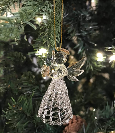 4E'S Novelty Glass Angel Ornaments for Christmas Tree (Set of 24) Assortment of 6 Designs - 2.5 Inch Clear Spun Glass Religious Angel