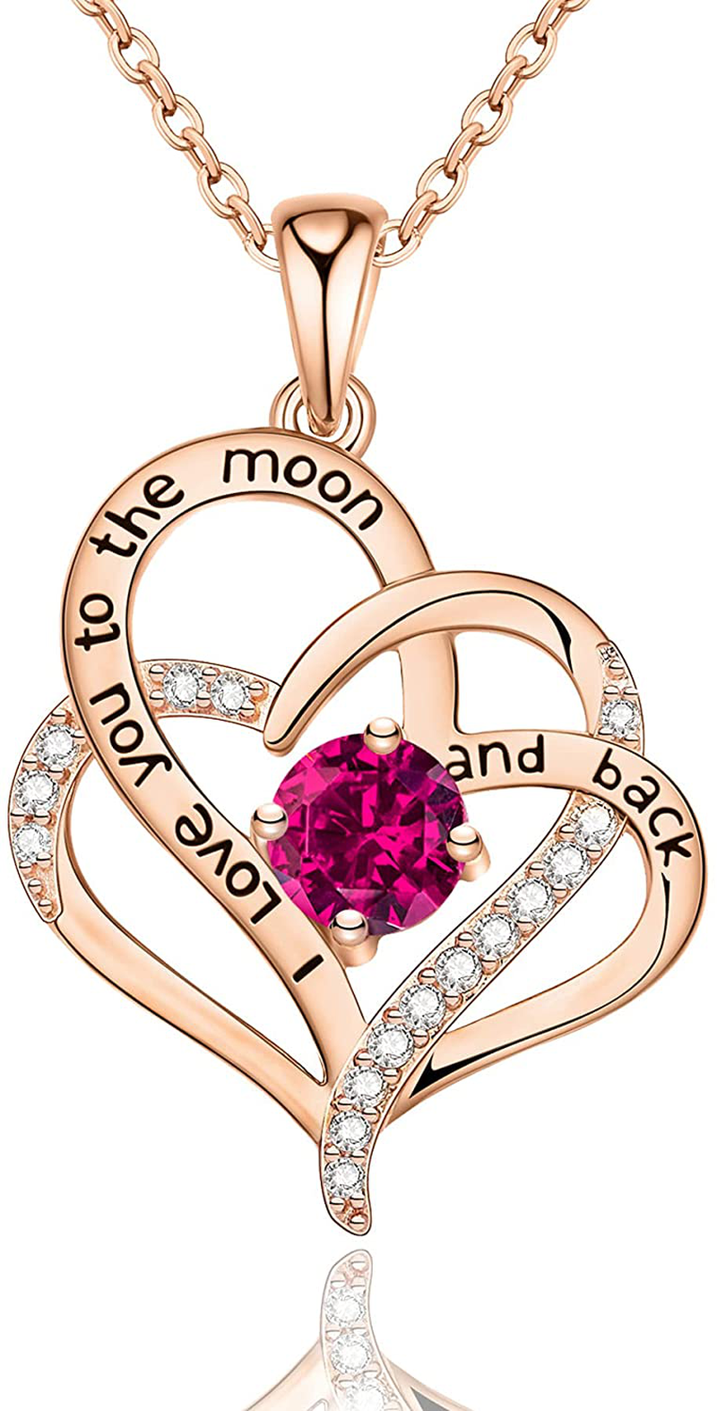 Sterling Silver Love Heart Birthstone Necklace for Women, Romantic Gifts for Her on Christmas Birthday Anniversary Jewelry Gifts for Women Girls