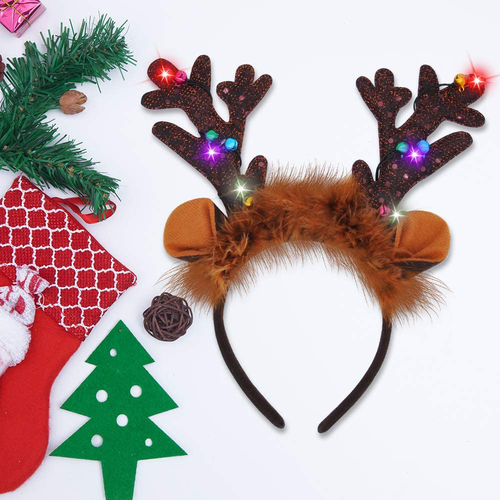 4Pcs Light-Up Christmas Reindeer Headband, Christmas Headbands for Christmas Supplies and Holiday Parties Favors (ONE SIZE FITS ALL)