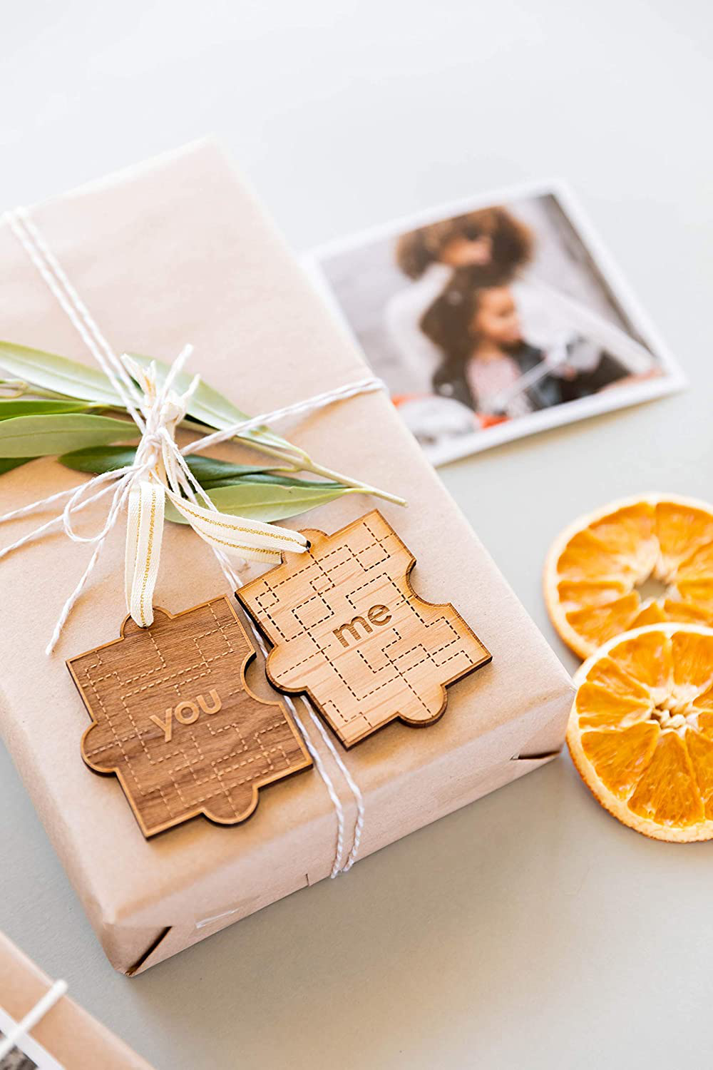 You & Me Pair Puzzle Piece Laser Cut Wood Ornaments - Comes with 2 [Christmas, Holiday, Love, Anniversary, Personalized Gifts, Custom Message, Stocking Stuffers]