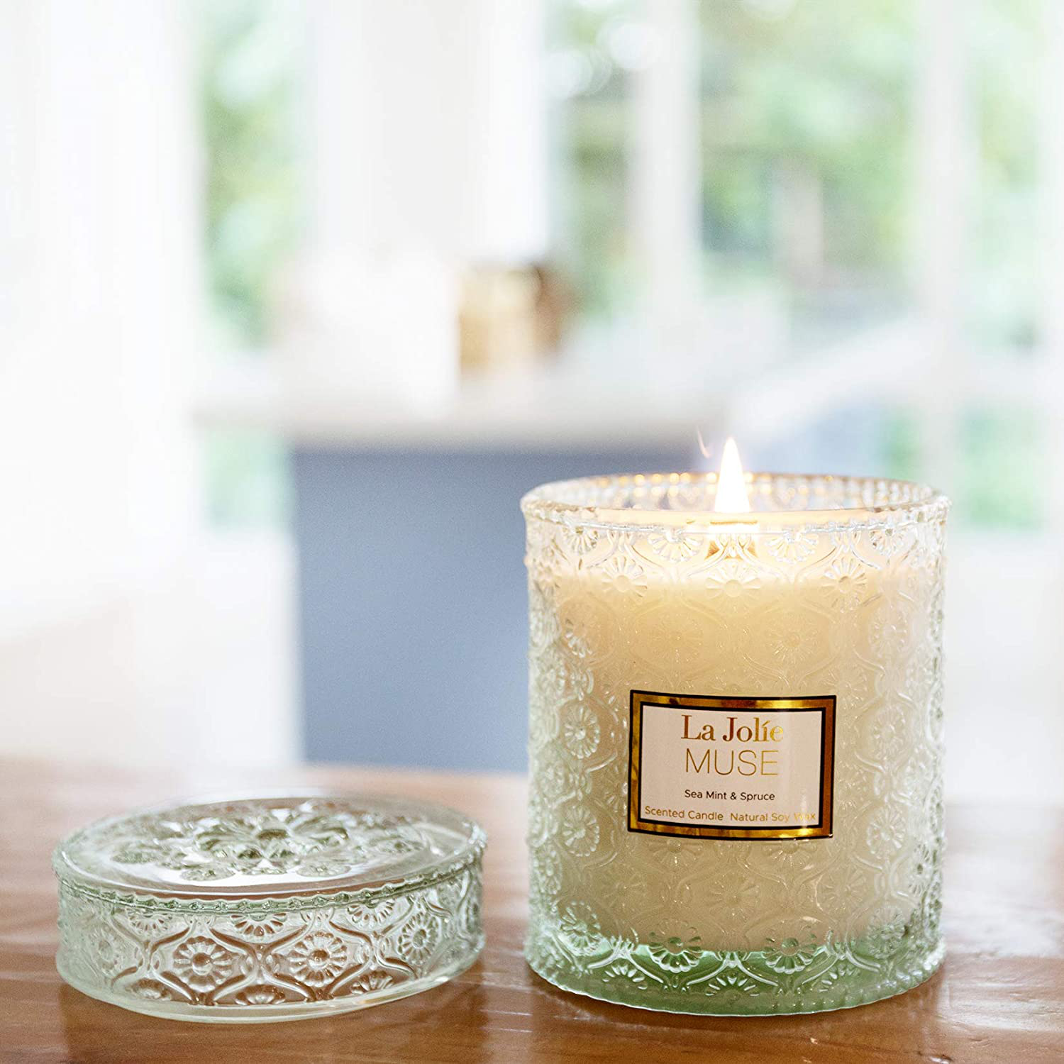Sea Mint & Spruce Scented Candle, Large Jar Candle Gift, Candle Gift for Holiday, Wood Wick Candle, 19.4 Oz