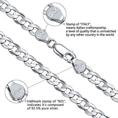 PROSTEEL 925 Sterling Silver Cuban Link Chain/Figaro Chain/Rope Chain, Solid Silver Necklace for Women Men, 14"/18"/20"/22"/24"/26"/28", Come Gift Box