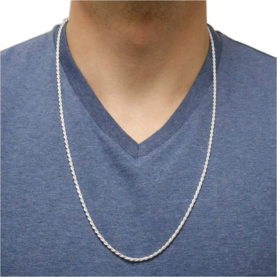 Verona Jewelers 925 Sterling Silver Diamond-Cut Rope Chain Solid Link Necklace 2MM 2.5MM 3MM- Braided Twist Necklace, Men Women Boys Girls, Jewelry Accessories Made in Italy, 14-36