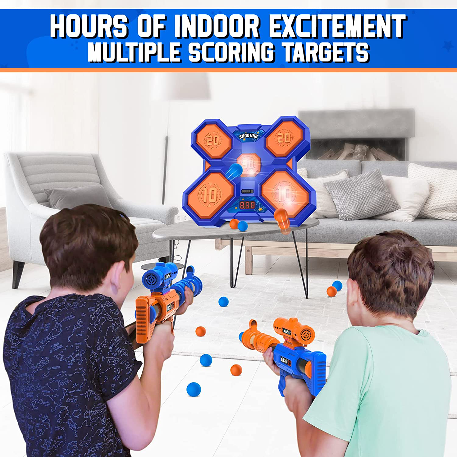 ABERLLS Shooting Game Toy for Age 5 6 7 8 9 10+ Years Old Kids Boys, Digital Electronic Scoring Shooting Targets 2Pk Foam Ball Popper Air Blaster, Ideal Gift, Compatible with Nerf Toy